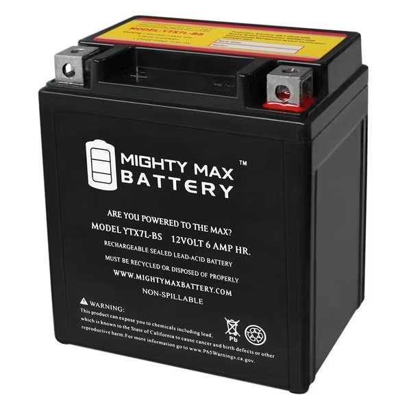 YTX7L-BS 12V 6Ah Replacement Battery for Piaggio Fly 150 14-19, Mighty Max Battery, Mfr#: MAX3969206